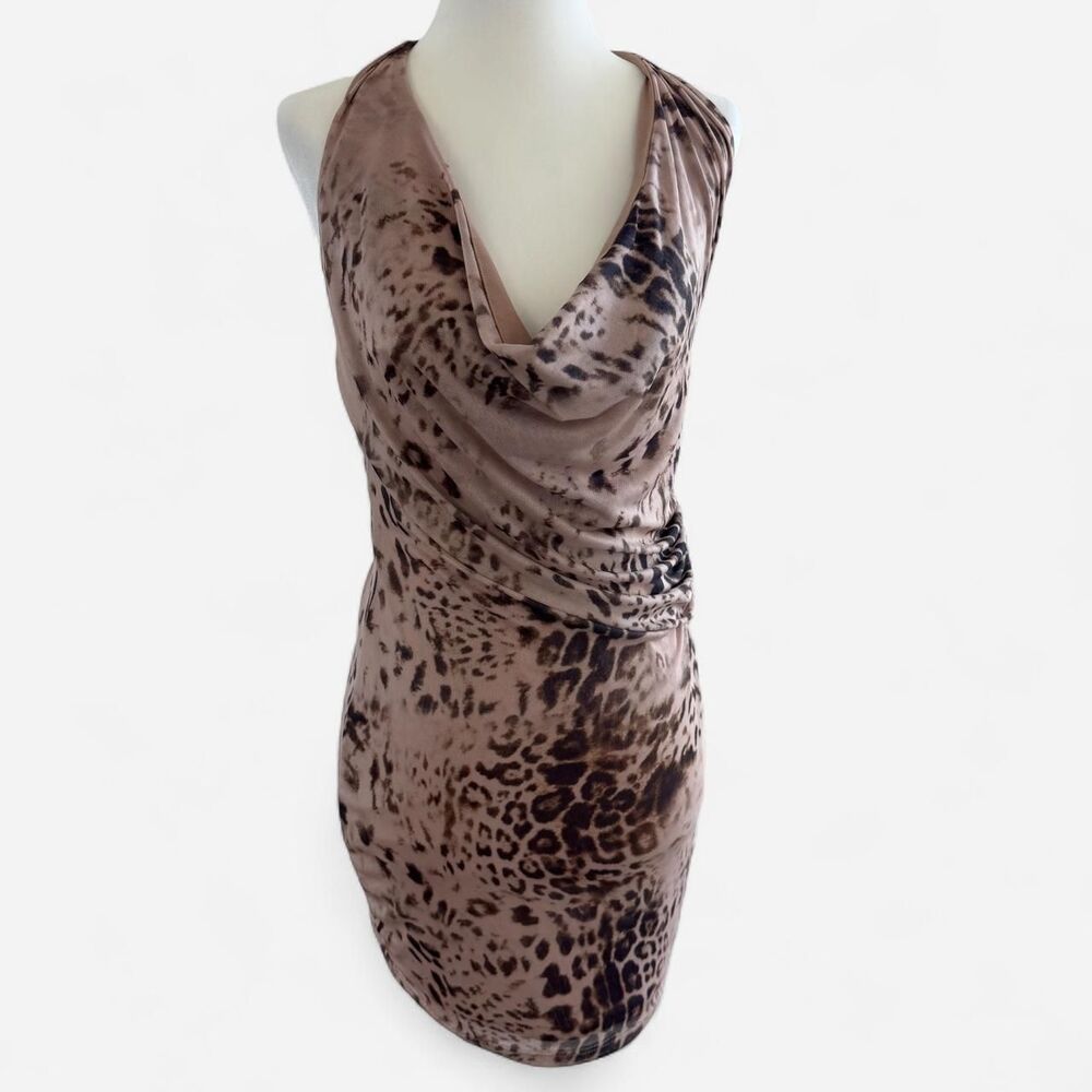 Vintage Y2K Leopard Print Mini Dress With Cowl Neck And Ruched Sides